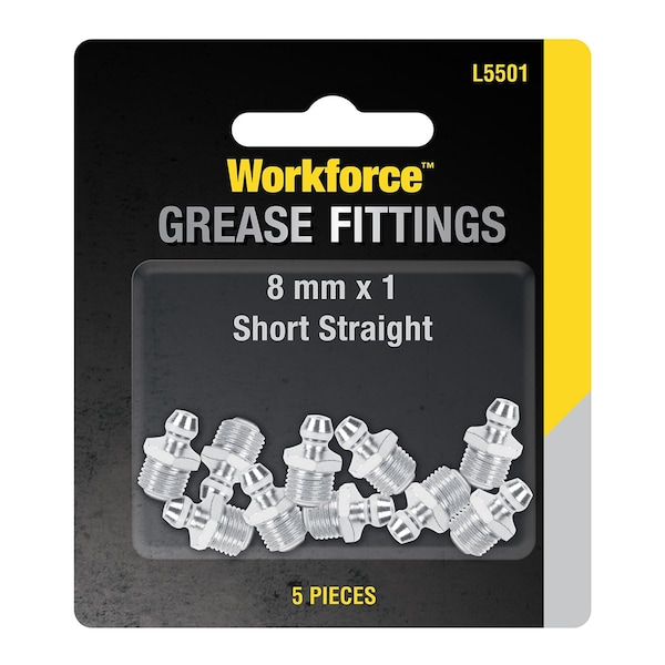 Workforce Grease Fittings, Metric, 8mm x 1 Straight, 5-Piece L5501 - main